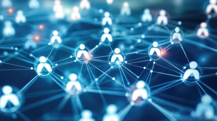 Digital web of interconnected nodes and symbols, representing online community engagement, no people