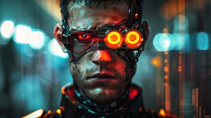 Obraz premium Cyberpunk cyborg ninja man. ai generated image