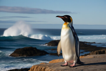 Fototapeta premium a king penduin standing on sea rock