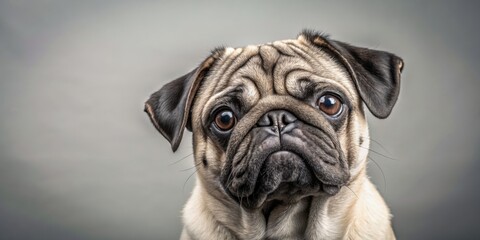 Gray pug dog with half of its head exposed, pug, dog, gray, furry, half, head, cute, pet, animal, adorable, domestic, breed