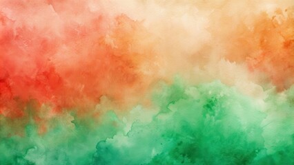 Obraz premium Warm coral and green watercolor texture perfect for artistic backgrounds, watercolor, coral, green, texture, abstract, art