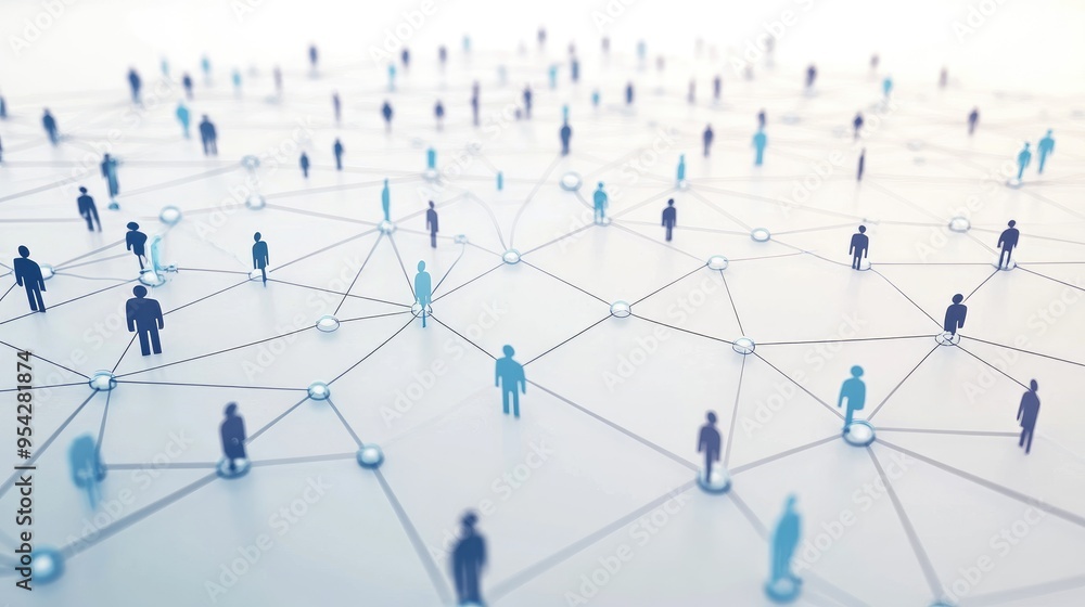 Aufkleber virtual network diagram with interconnected nodes on a white background, representing an online comm