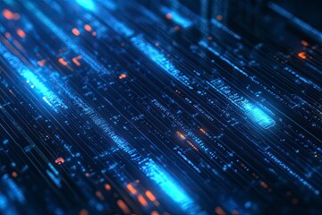 Obraz premium Abstract blue background data technology glowing lines , ai 