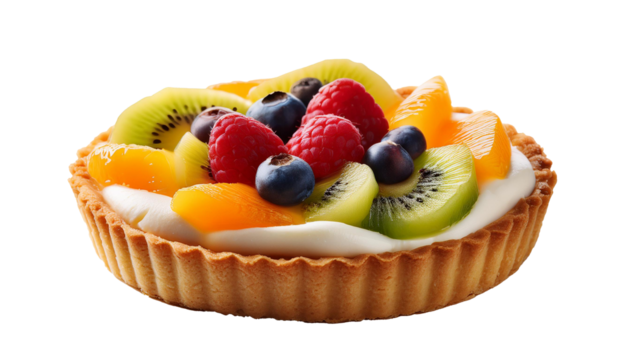 Single fruit tart on transparent background