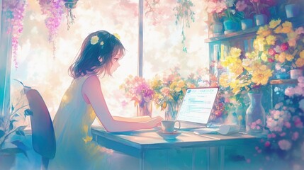 デスクに座る美少女11