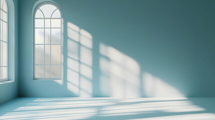 Fototapeta premium Light Through Windows in Blue Room with Copy Space