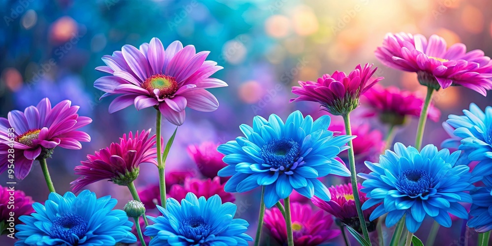 Canvas Prints Colorful blue and pink flowers standing out against a mixed background