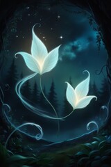 a painting of butterflies with a night sky in the background