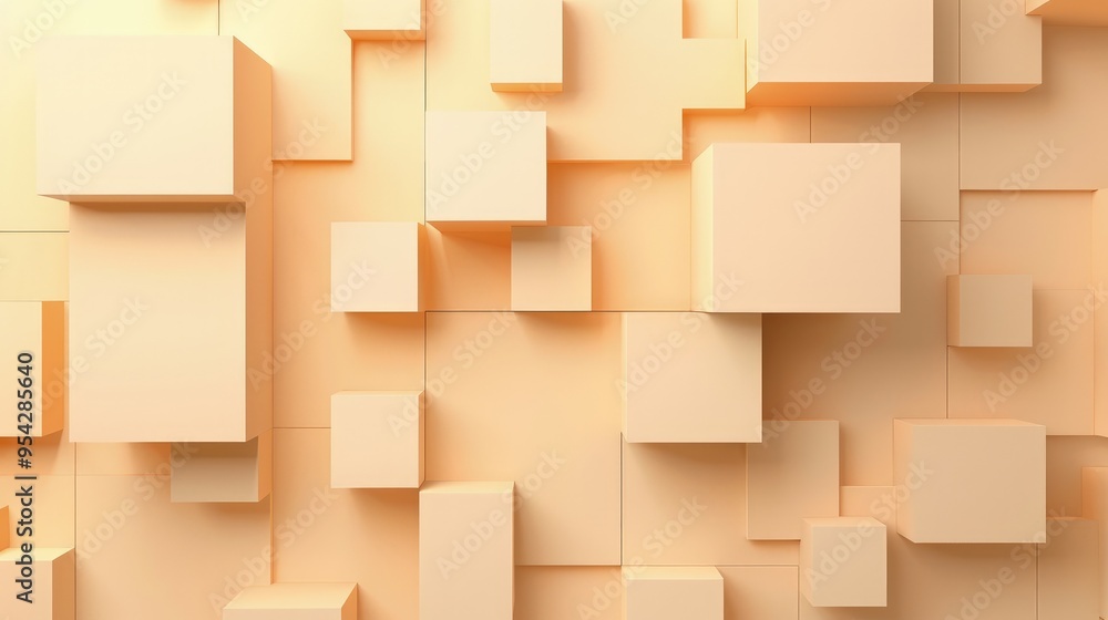 Poster a textured background of 3d cubes in soft peach tones, creating a modern, abstract design.