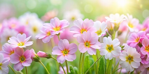 Fototapeta premium Soft pink primrose petals swaying in the breeze, creating a serene and calming natural haven