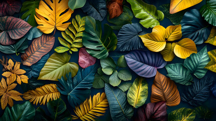 Colorful Tropical Leaves Pattern Nature Background Abstract Green and Yellow Foliage