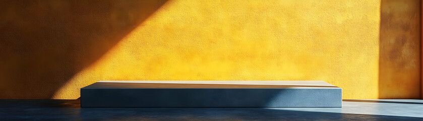 Concrete Platform Against Yellow Wall with Sunlight