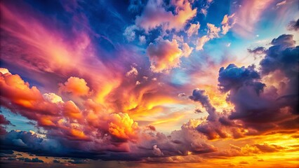 Fototapeta premium Colorful gradient sky at sunset with fluffy clouds, creating a mesmerizing abstract nature background