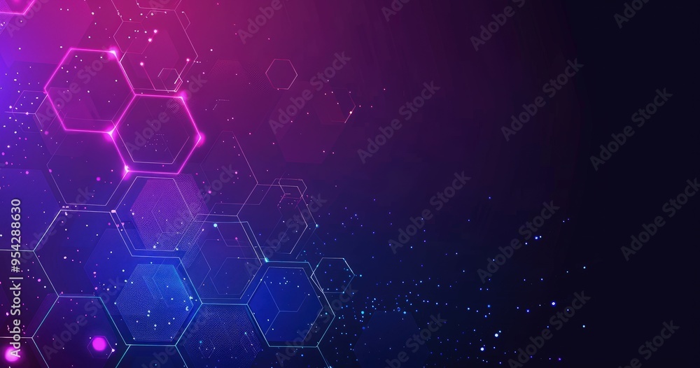 Poster abstract graphic featuring hexagonal shapes with a gradient background.