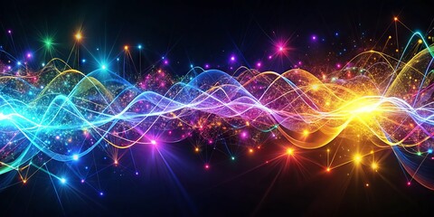 Fototapeta premium Vibrant abstract waveform comprised of interconnected nodes and dynamic lines, pulsing with energy, symbolizing