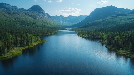 Fototapeta premium Serene Mountain Lake with Lush Green Forest