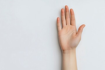 Woman showing hand on white background, closeup , ai