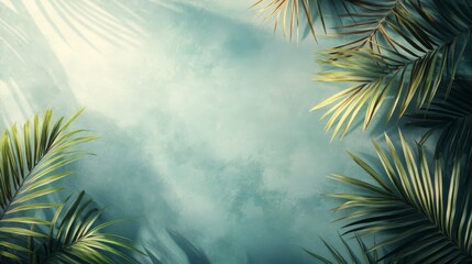 Palm Leaves and Sunbeams on a Teal Background