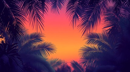 Palm Tree Silhouette Against Sunset Sky