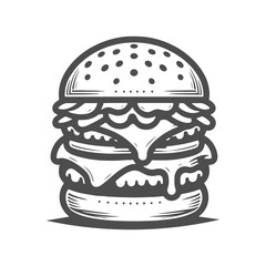 Burger fast food silhouette. Black Vector Icon on white background.