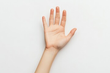 Woman showing hand on white background, closeup , ai