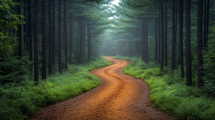 Fototapeta premium Winding Forest Path in Misty Morning Light