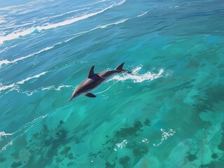 Obraz premium Dolphin Leaping Through the Turquoise Waves