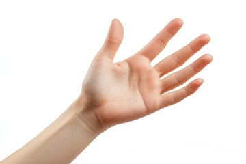 Woman showing hand on white background, closeup , ai