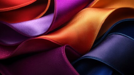 Abstract Close-Up of Multicolored Satin Ribbons