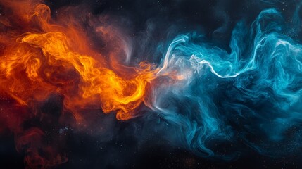 Abstract Swirling Colors of Red, Orange, and Blue on Black Background