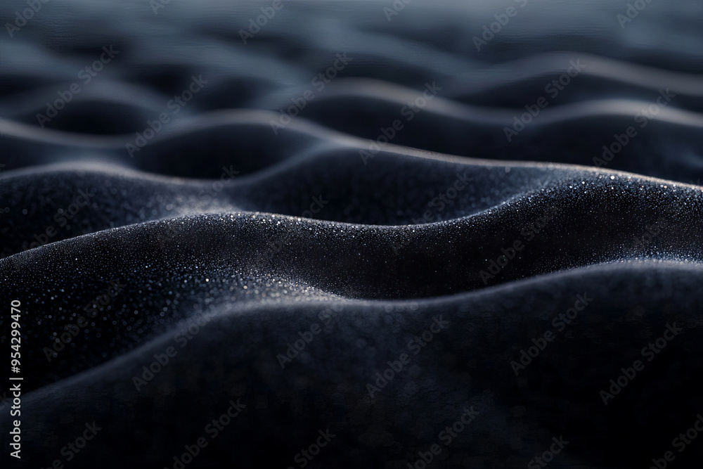 Aufkleber close-up of dark, wavy sand dunes with soft light creating a serene, abstract landscape. perfect for