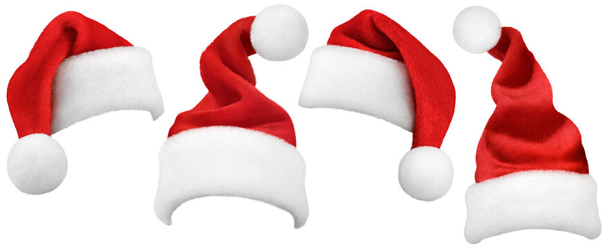 Set of Santa Claus red hat or Christmas red cap isolated on transparent background