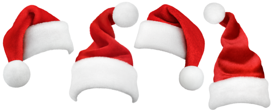 Set of Santa Claus red hat or Christmas red cap isolated on transparent background