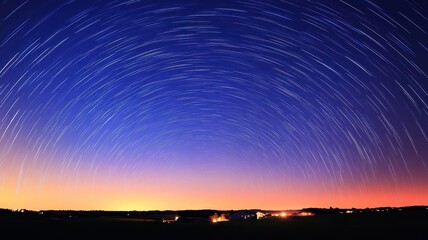 Captivating star trails illuminate the night sky, showcasing the beauty of cosmic movements and peaceful landscapes.