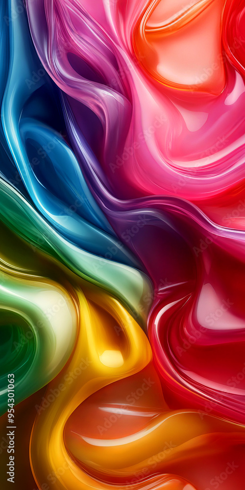 Poster vibrant and colorful abstract background with smooth, flowing waves of multicolored hues creating a 