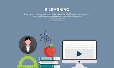 Flat education, distance tutor, mobile education, e-learning concept. Vector icon banners template