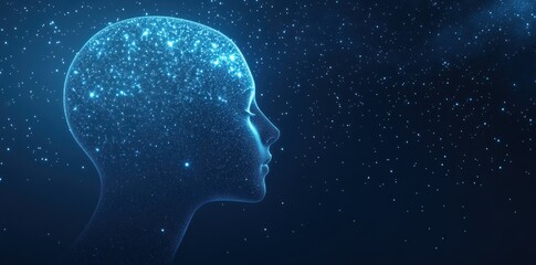 Digital Consciousness - A Silhouette of a Person's Head Made of Light