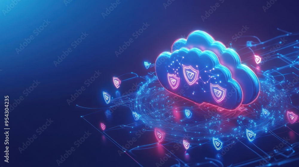 Poster secure cloud computing with shield icons