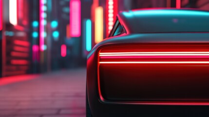 Fototapeta premium Modern electric car, neon charging indicators, futuristic urban setting
