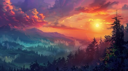 The beauty of the sunset in the mountains. ai generated image