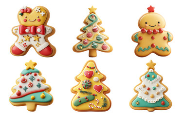 Fototapeta premium Festive gingerbread cookies in Christmas shapes isolated on transparent background