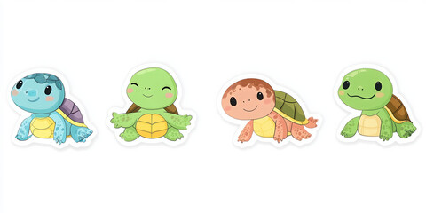 Naklejka premium turtle cartoon cute animal sea turtle turtle character baby turtle colorful turtle kawaii turtle smiling turtle children\'s illustration aquatic animal whimsical design marine life 