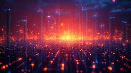 Fototapeta premium Futuristic Cityscape with Neon Lights and Glowing Buildings