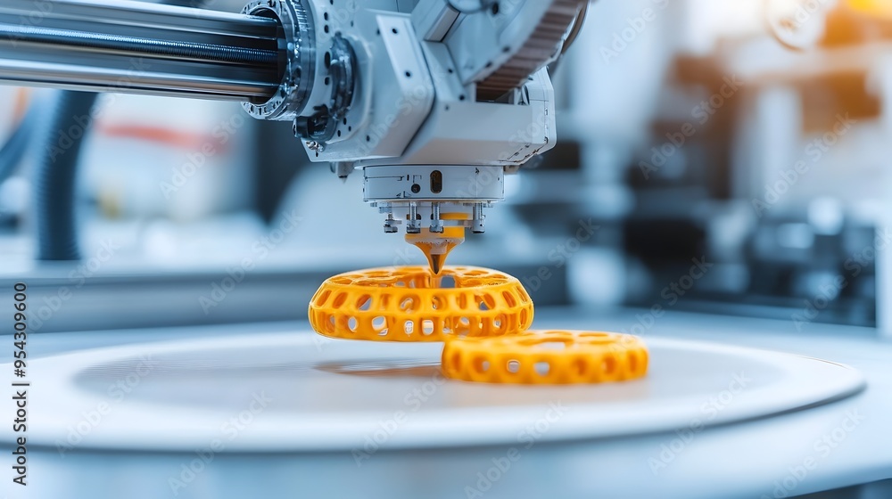 Aufkleber 3d printing process creating complex industrial object with machinery