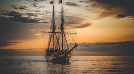Obraz premium Sailboat on the water at sunset