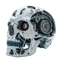 Fototapeta premium Futuristic robotic skull with intricate mechanical details, showcasing advanced technology and cybernetic design.