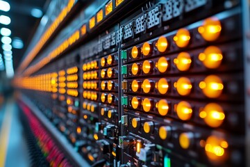 Naklejka premium Server Rack Lights Data Center Network Technology