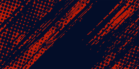 Red halftone dots blue color pattern gradient grunge texture background. Dot pop art comic sport style black and red modern grunge