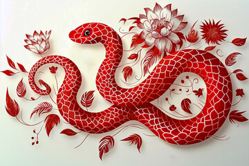 Obraz premium Chinese traditional techniques paper cutting twelve Chinese Zodiac Snake Genus