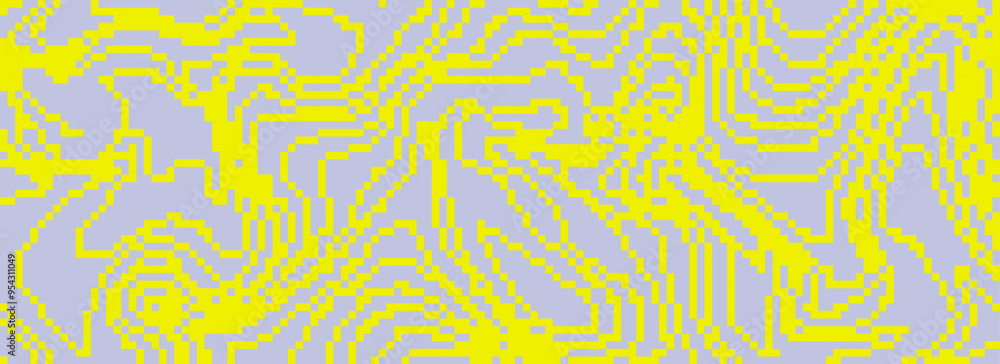 Poster neon dithered curved wavy texture. yellow and grey pixelated glitch lines background. digitalized di